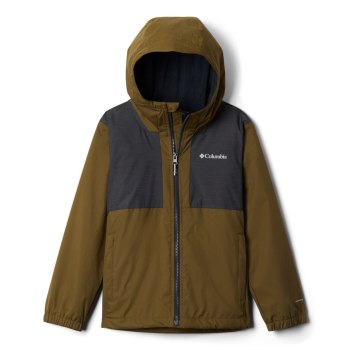 Columbia Rainy Trails Fleece Lined, Chamarras Verde Oliva Negros Para Niño | 205798-UHR